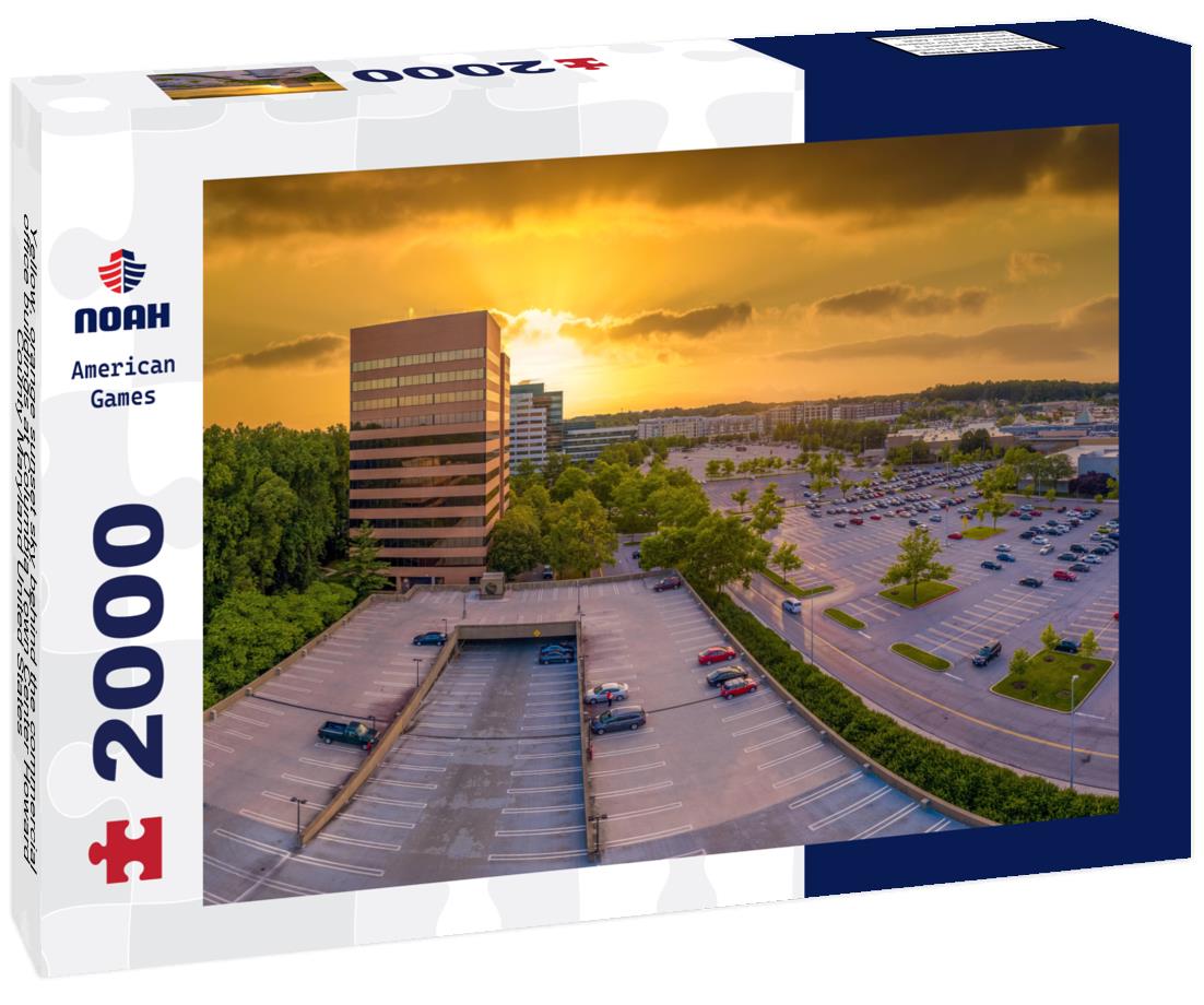Noah Jigsaw Puzzle Yellow, orange sunset sky behind the commercial office buildings at Columbia Town Center Howard County Maryland United States 2000 pieces