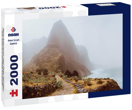Noah Jigsaw Puzzle Santo Antao Island, Cape Verde. Panoramic view to Aranhas mountain peak in the valley with house ruins and stony hiking path 2000 pieces