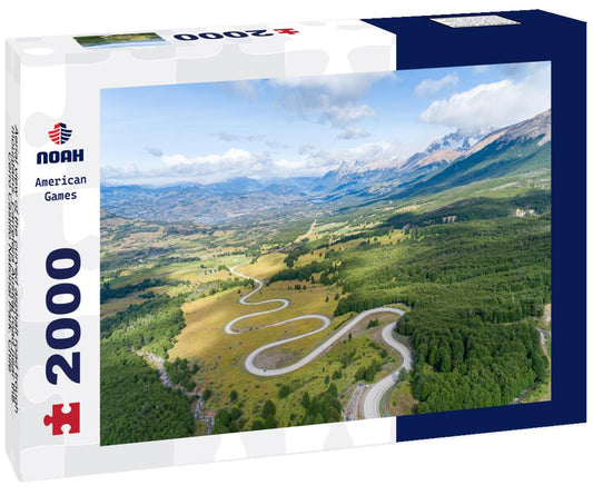 Noah Jigsaw Puzzle Aerial view of the curved asphalt road trough mountains. Carretera Austral road near the Cerro Castillo National Park. Chile 2000 pieces