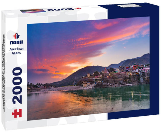 Noah Jigsaw Puzzle Dusk time at Rishikesh, holy town and travel destination in India. Colorful sky and clouds reflecting over the Ganges River 2000 pieces
