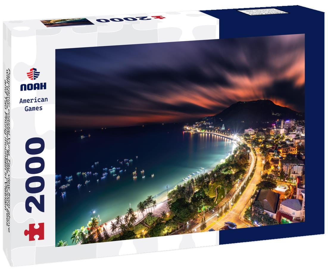 Noah Jigsaw Puzzle Panoramic coastal Vung Tau view from above, with waves, coastline, streets, coconut trees and Tao Phung mountain in Vietnam 2000 pieces