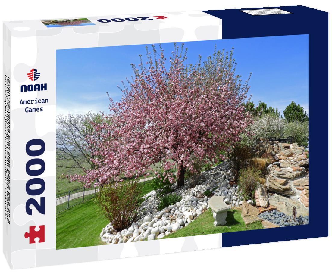 Noah Jigsaw Puzzle lovely flowering pick crab apple tree on a sunny spring day in a rock and waterfall-landscaped yard in broomfield, colorado 2000 pieces