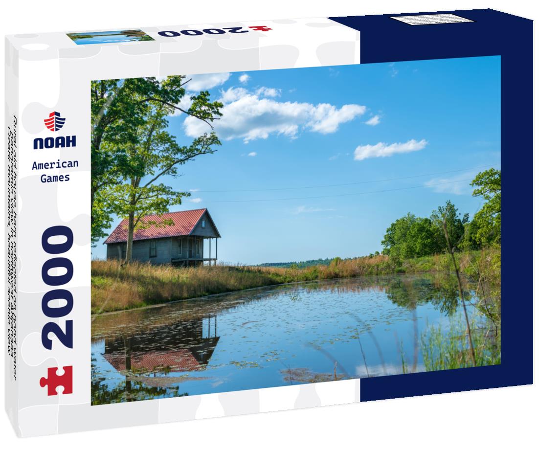 Noah Jigsaw Puzzle Rural old house barn reflected on pond water, panoramic view in northwest Arkansas, Ozark mountains, beautiful scenic view 2000 pieces