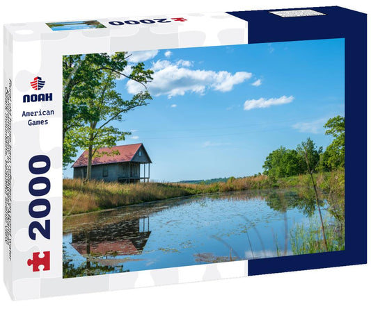Noah Jigsaw Puzzle Rural old house barn reflected on pond water, panoramic view in northwest Arkansas, Ozark mountains, beautiful scenic view 2000 pieces