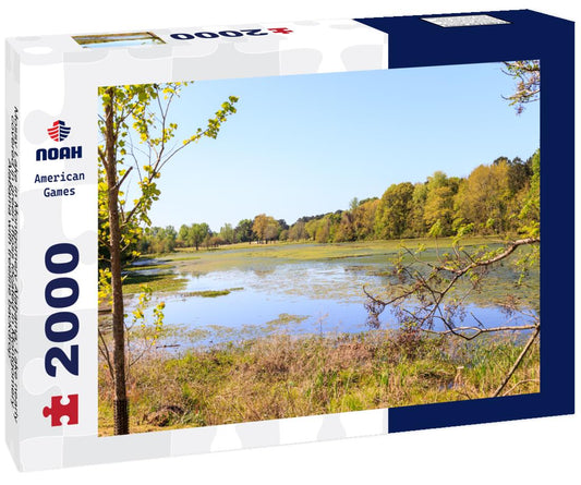 Noah Jigsaw Puzzle Mossy Lake in Montgomery Alabama: Lake nearly covered in green moss located in Montgomery, Alabama with treeline backdrop 2000 pieces