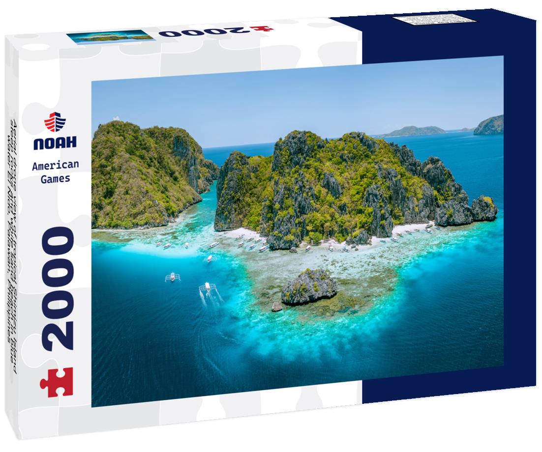 Noah Jigsaw Puzzle Aerial drone view of tropical Shimizu Island steep rocks and white sand beach in blue water El Nido, Palawan, Philippines 2000 pieces