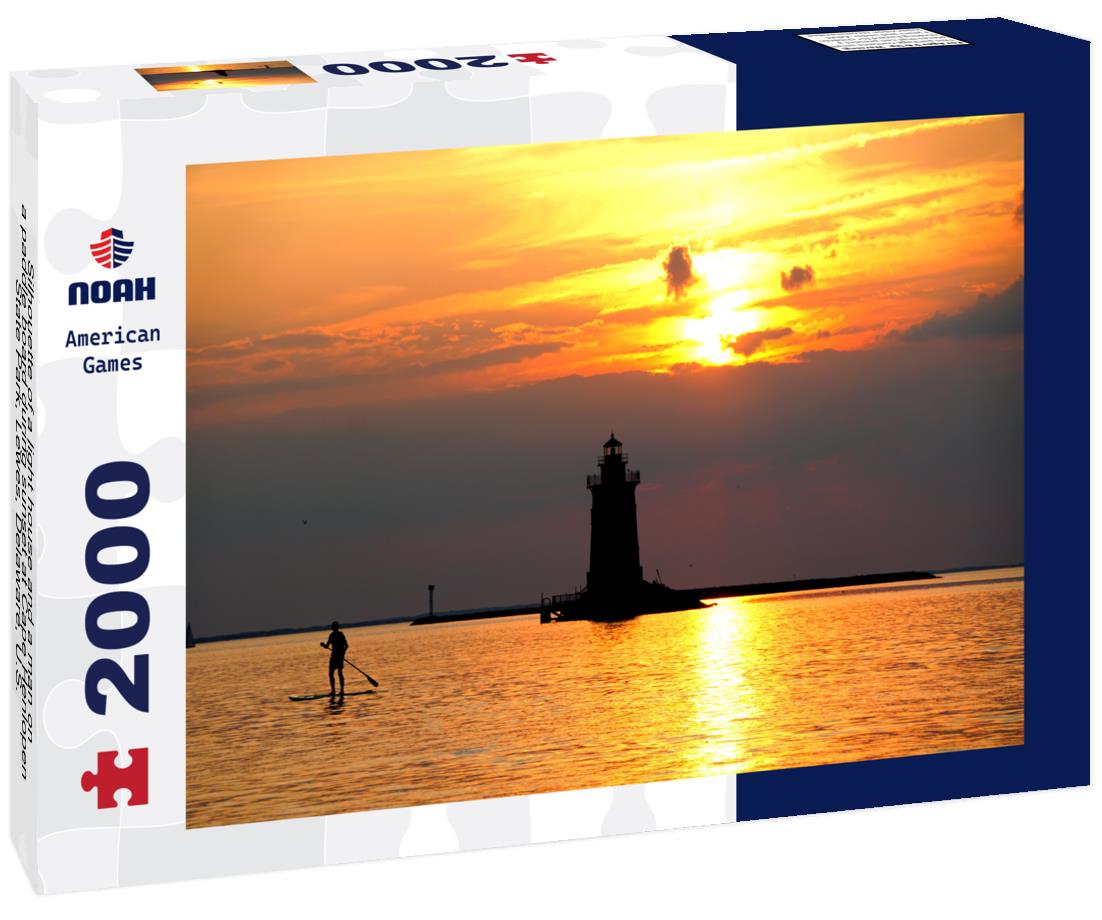 Noah Jigsaw Puzzle Silhouette of a light house and a man on a paddle board during sunset at Cape Henlopen State Park, Lewes, Delaware, U.S.A 2000 pieces