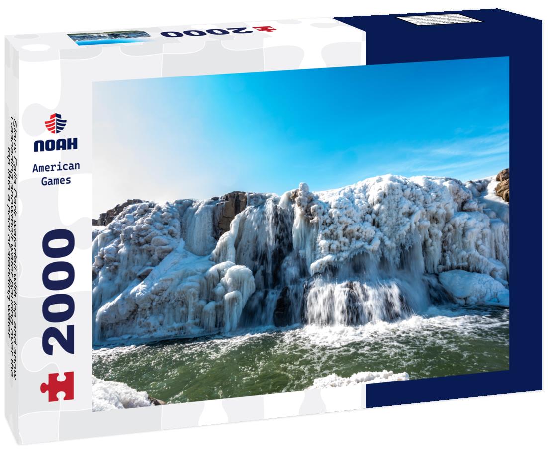 Noah Jigsaw Puzzle Sioux Falls Park waterfall with ice and snow. Cascading snowmelt water pouring over the top into a pool of standing water 2000 pieces