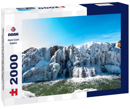 Noah Jigsaw Puzzle Sioux Falls Park waterfall with ice and snow. Cascading snowmelt water pouring over the top into a pool of standing water 2000 pieces