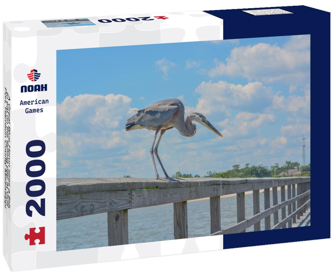 Noah Jigsaw Puzzle A Great Blue Heron sees a fish to eat on the fishing pier at Gulf Port, Harrison County Mississippi, Gulf of Mexico USA 2000 pieces