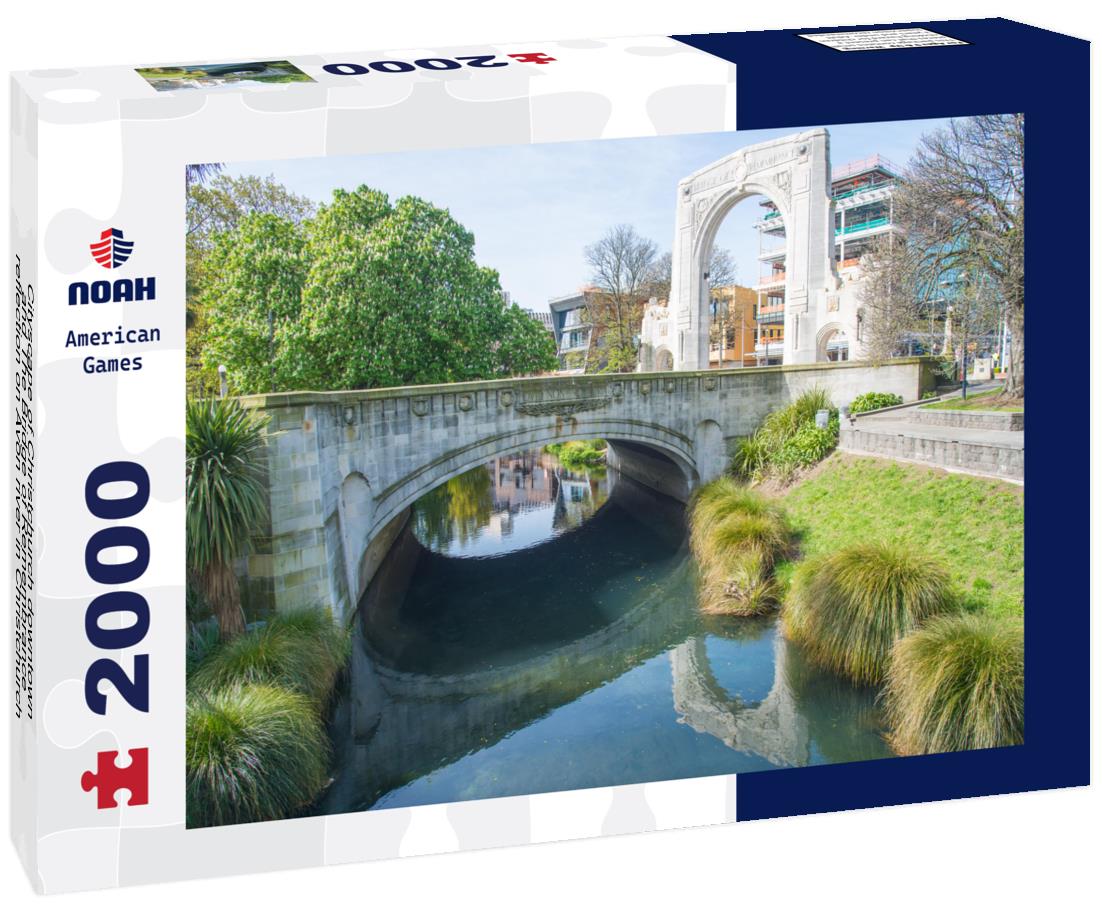Cityscape of Christchurch downtown and The Bridge of Remembrance reflection on Avon river in Christchurch, New Zealand 2000pc Puzzle