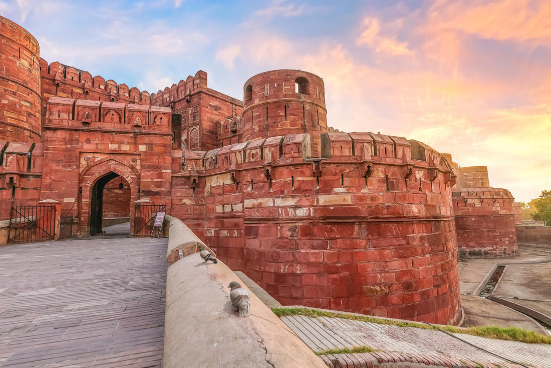 Historic medieval Agra Fort made of red sandstone at sunrise with moody sky. Agra Fort is a UNESCO World Heritage site 2000pc Puzzle