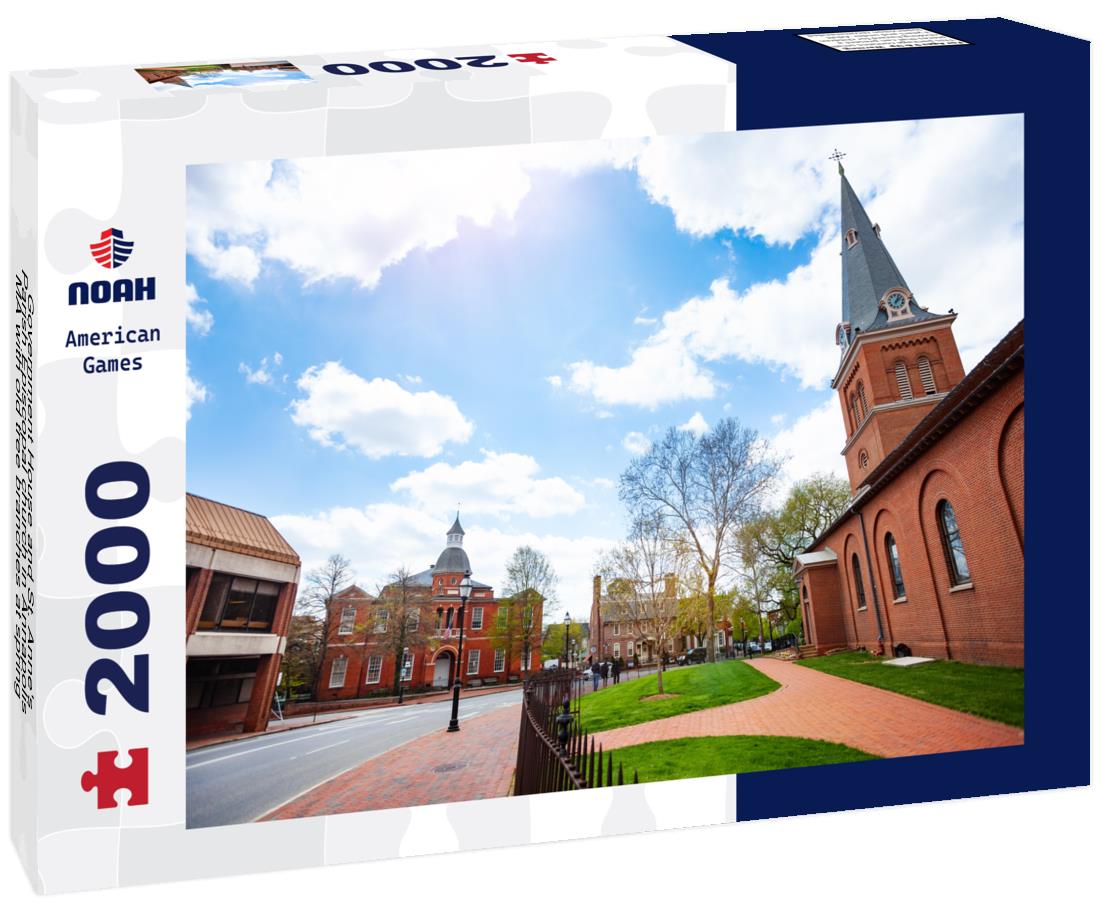 Noah Jigsaw Puzzle Government House and St. Anne's Parish Episcopal church in Annapolis MA with old tree branches at spring, Maryland USA 2000 pieces