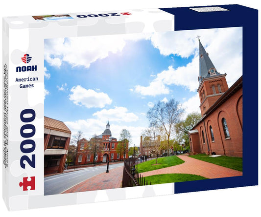 Noah Jigsaw Puzzle Government House and St. Anne's Parish Episcopal church in Annapolis MA with old tree branches at spring, Maryland USA 2000 pieces