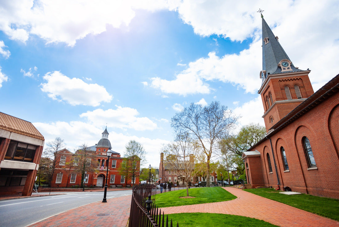 Noah Jigsaw Puzzle Government House and St. Anne's Parish Episcopal church in Annapolis MA with old tree branches at spring, Maryland USA 2000 pieces