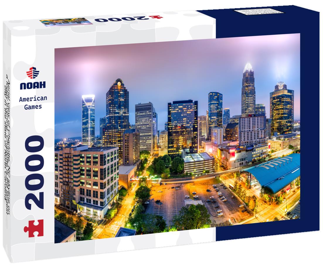 Aerial view of Charlotte, NC skyline on a foggy evening. Charlotte is the largest city in the state of North Carolina 2000pc Puzzle