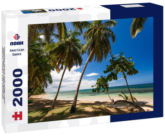 Noah Jigsaw Puzzle Paradise beach with white sand, palm trees and blue water of Atlantic Ocean, Las Terrenas, Samana, Dominican Republic 2000 pieces