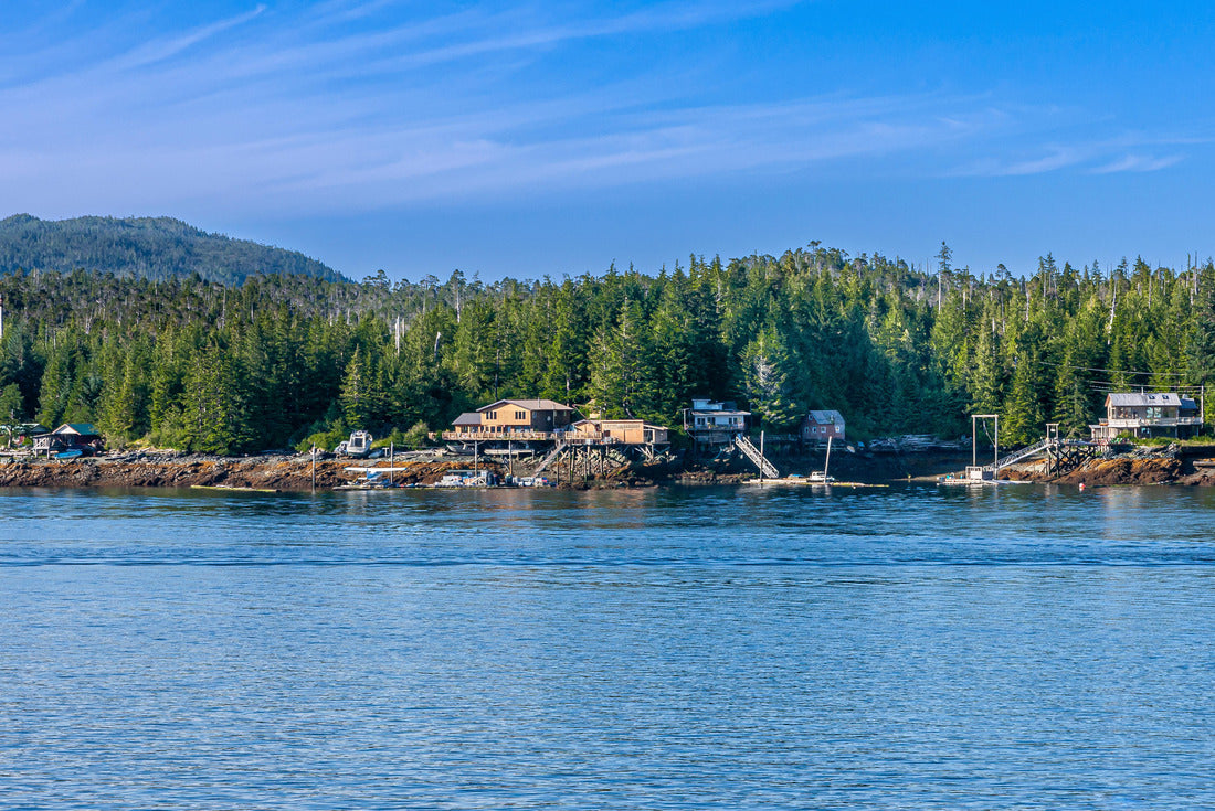 Ketchikan, Alaska, USA: Blue sky and blue water separated by green forested belt with a few buildings along shoreline 2000pc Puzzle