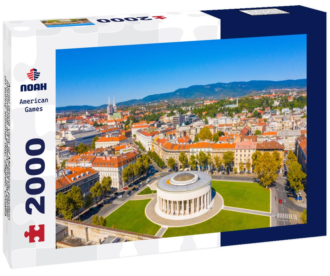 Aerial drone view of Mestrovic pavilion, monumental art gallery and city center on sunny summer day, Zagreb, Croatia 2000pc Puzzle