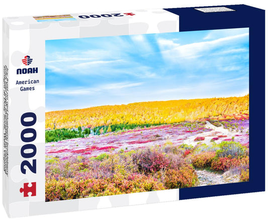 Noah Jigsaw Puzzle Icy frost on red blueberry huckleberry bush trail path illuminated by morning sunlight at Dolly Sods, West Virginia 2000 pieces