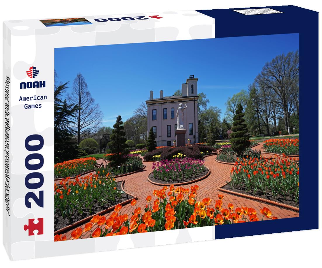 Green park with arrangement of colorful flowers and structure buildings at Saint Louis town Missouri, United States 2000pc Puzzle