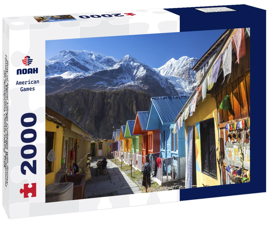 Noah Jigsaw Puzzle Row of Nepal Village Cottages with Snowy Himalaya Mountain Peaks in the Background on Annapurna Circuit Hiking Trek 2000 pieces