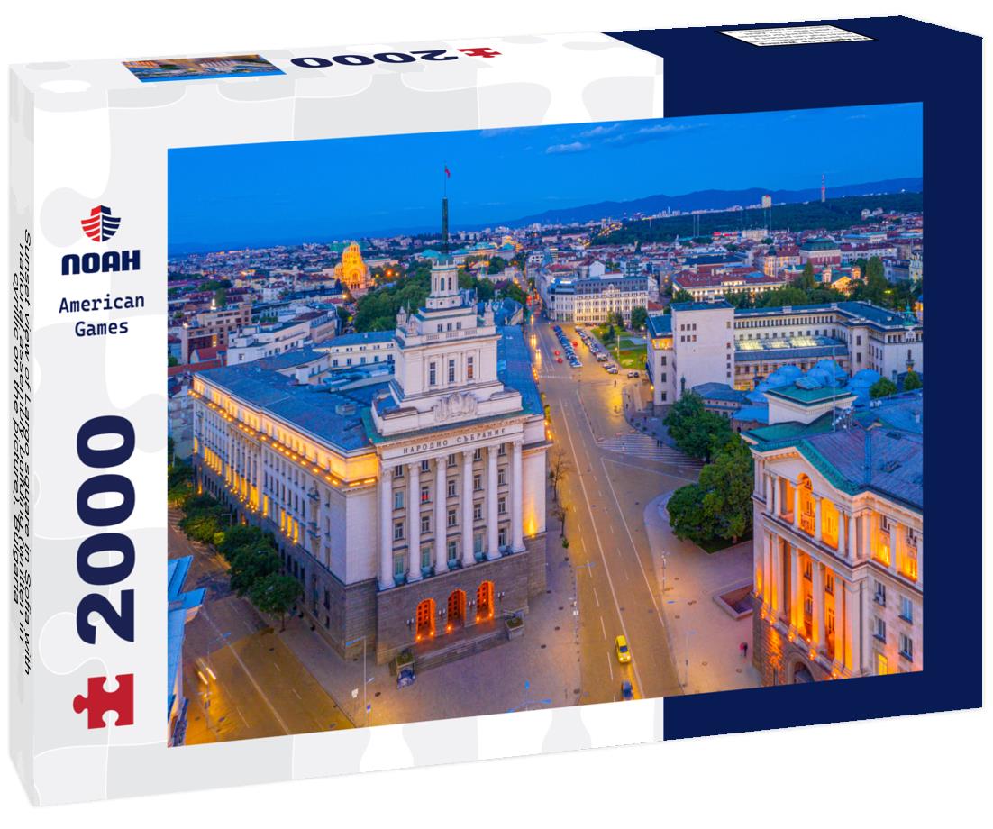 Noah Jigsaw Puzzle Sunset view of Largo square in Sofia with national assembly building (written in cyrillic on the picture), Bulgaria 2000 pieces