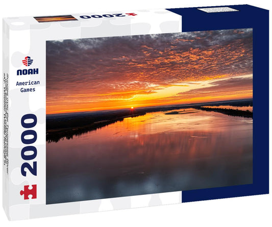 Noah Jigsaw Puzzle Sunrise over the Tennessee River with beautiful colorful orange sky. Wheeler Wildlife Refuge in Decatur Alabama USA 2000 pieces