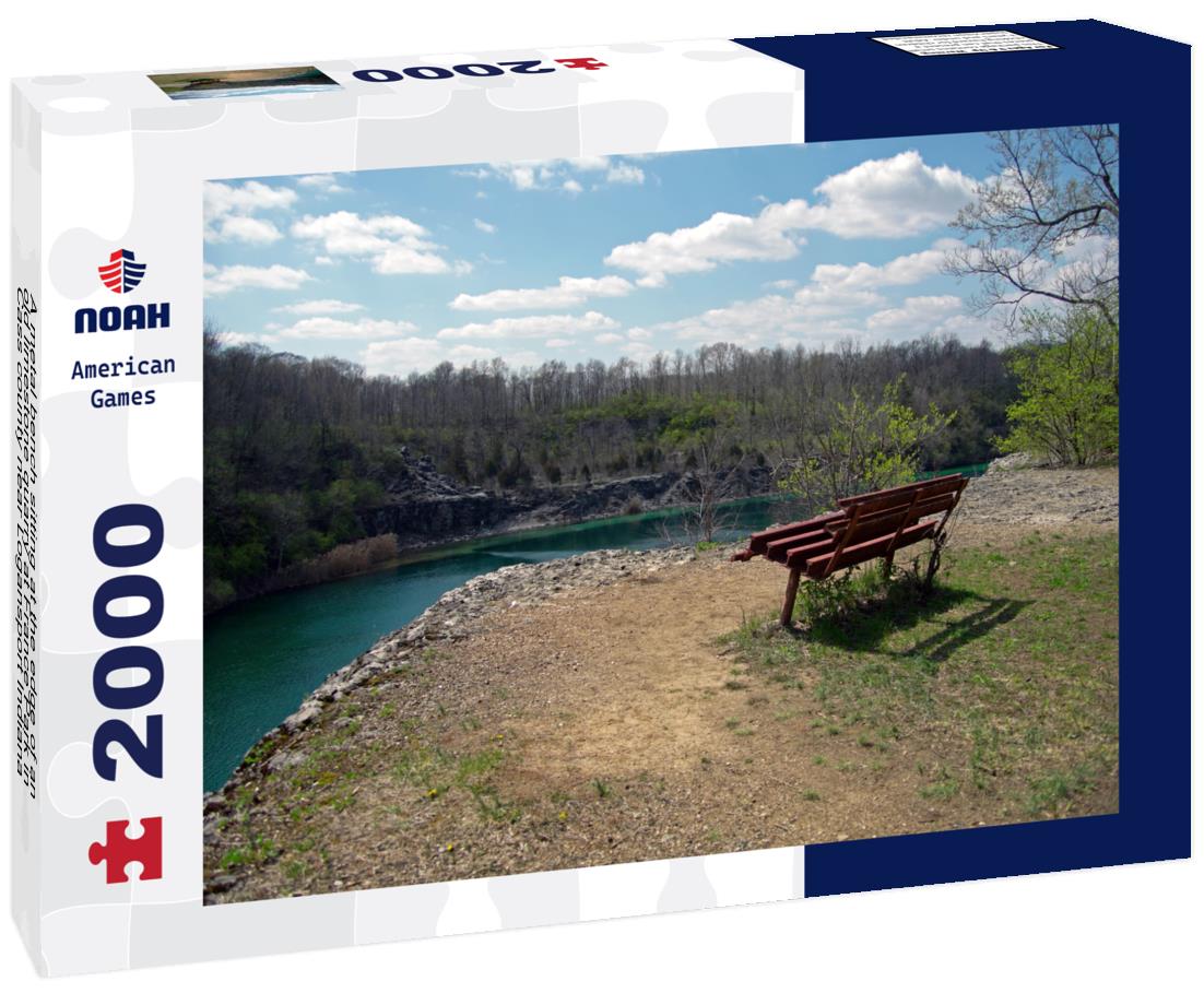 Noah Jigsaw Puzzle A metal bench sitting at the edge of an old limestone quarry at France Park in Cass county near Logansport Indiana 2000 pieces
