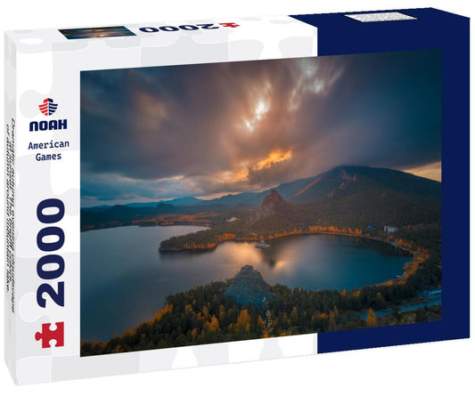 Noah Jigsaw Puzzle Dramatic autumn evening cloudscape at sunset. The bright colors of autumn around mountain lake. Kazakhstan. Asia. 2000 pieces