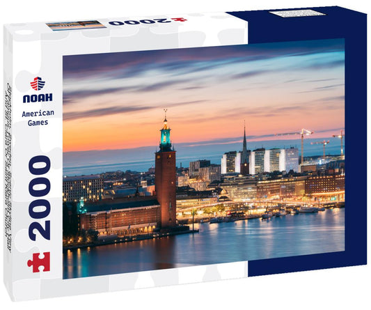 Noah Jigsaw Puzzle Stockholm, Sweden. Scenic Skyline View Of Famous Tower Of Stockholm City Hall And St. Clara Or Saint Klara Church 2000 pieces