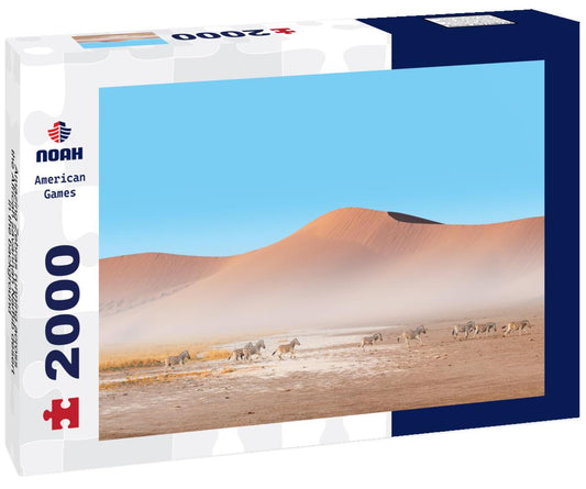 Noah Jigsaw Puzzle Amazing Zebras running across the African savannah Namib desert in the background - Etosha National Park, Namibia 2000 pieces
