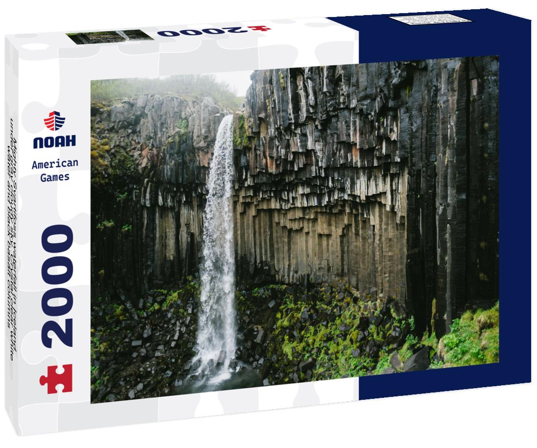 Noah Jigsaw Puzzle Mighty Svartifoss waterfall in Iceland under gray cloudy sky. Crystal clear white water and black basalt columns 2000 pieces