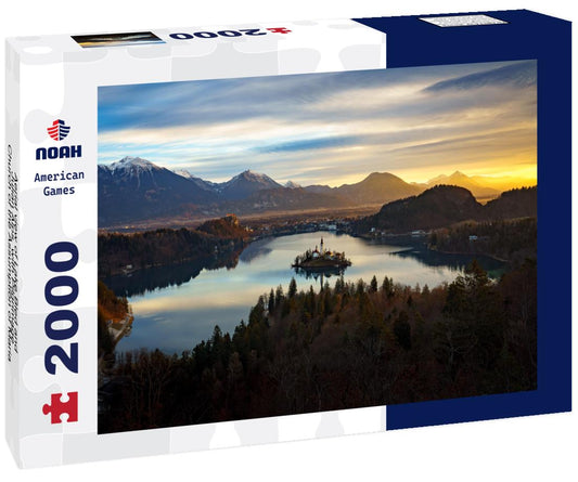 Noah Jigsaw Puzzle Aerial view of Lake Bled and Julian Alps, with Pilgrimage Church of the Assumption of Maria at sunrise, Slovenia 2000 pieces