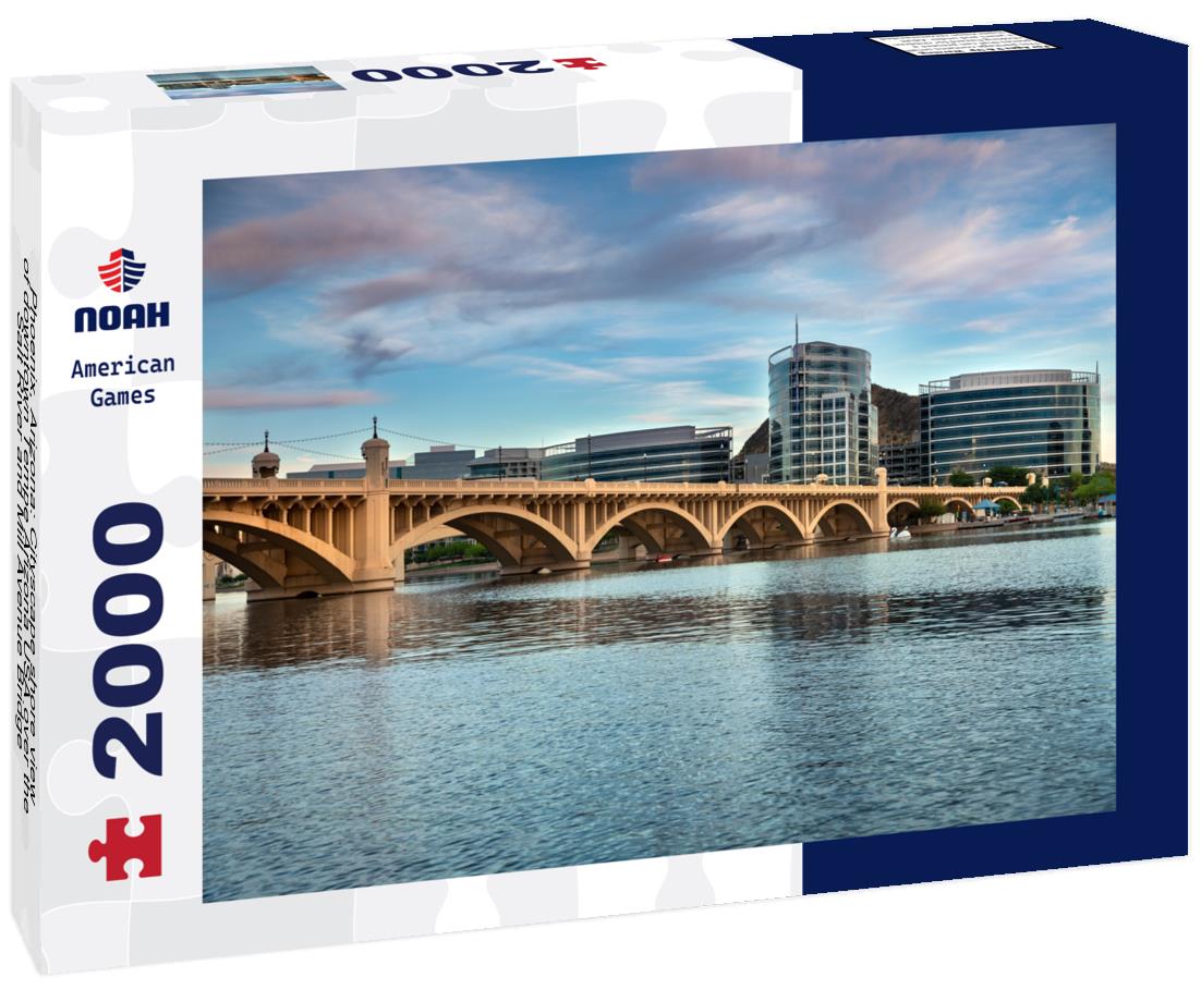 Noah Jigsaw Puzzle Phoenix, Arizona: Cityscape shore view of downtown Tempe Arizona USA over the Salt River and Mill Avenue Bridge 2000 pieces