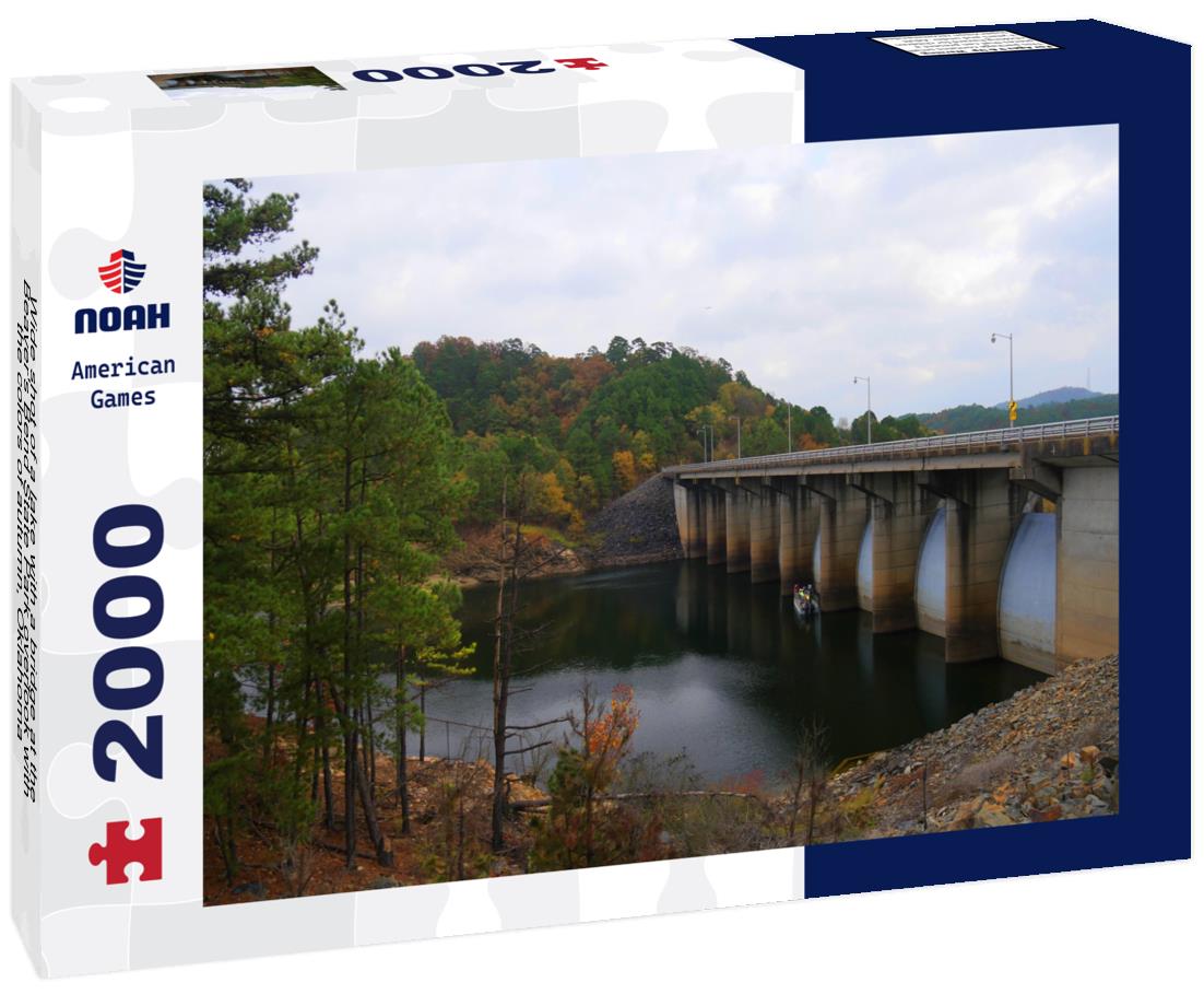 Noah Jigsaw Puzzle Wide shot of a lake with a bridge at the Beaver's Bend State Park overlook with the colors of autumn, Oklahoma 2000 pieces