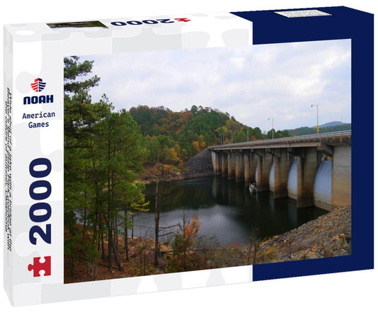 Noah Jigsaw Puzzle Wide shot of a lake with a bridge at the Beaver's Bend State Park overlook with the colors of autumn, Oklahoma 2000 pieces