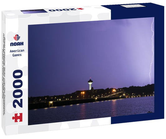 Noah Jigsaw Puzzle Bright Lightning Strike over the Tennessee River Near Wilson Dam and the Renaissance Tower in Florence Alabama 2000 pieces