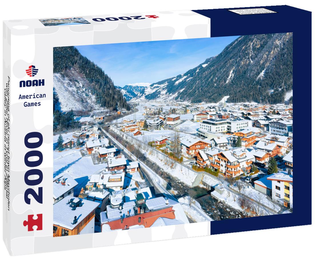 Noah Jigsaw Puzzle Panorama of ski resort town Mayrhofen with Ziller River in Tyrol in Zillertal valley in Austria in winter Alps 2000 pieces