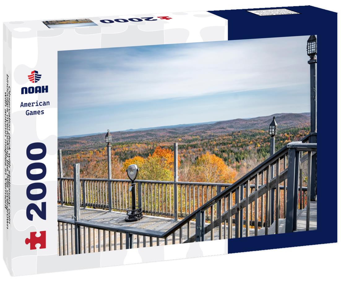 Noah Jigsaw Puzzle Observation deck with stationary coin binoculars overlooking the hills overgrown with autumn maples in Vermont 2000 pieces