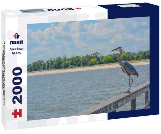 Noah Jigsaw Puzzle A Great Blue Heron on Jim Simpson Sr fishing pier, Harrison County, Gulfport, Mississippi, Gulf of Mexico USA 2000 pieces