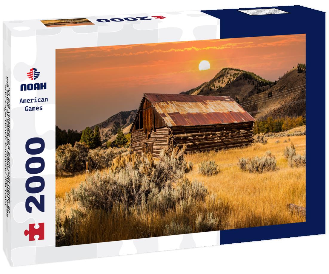 Noah Jigsaw Puzzle An old vintage log barn just north of the town of Salmon, Idaho. Aspen trees and sage brush surround the barn 2000 pieces