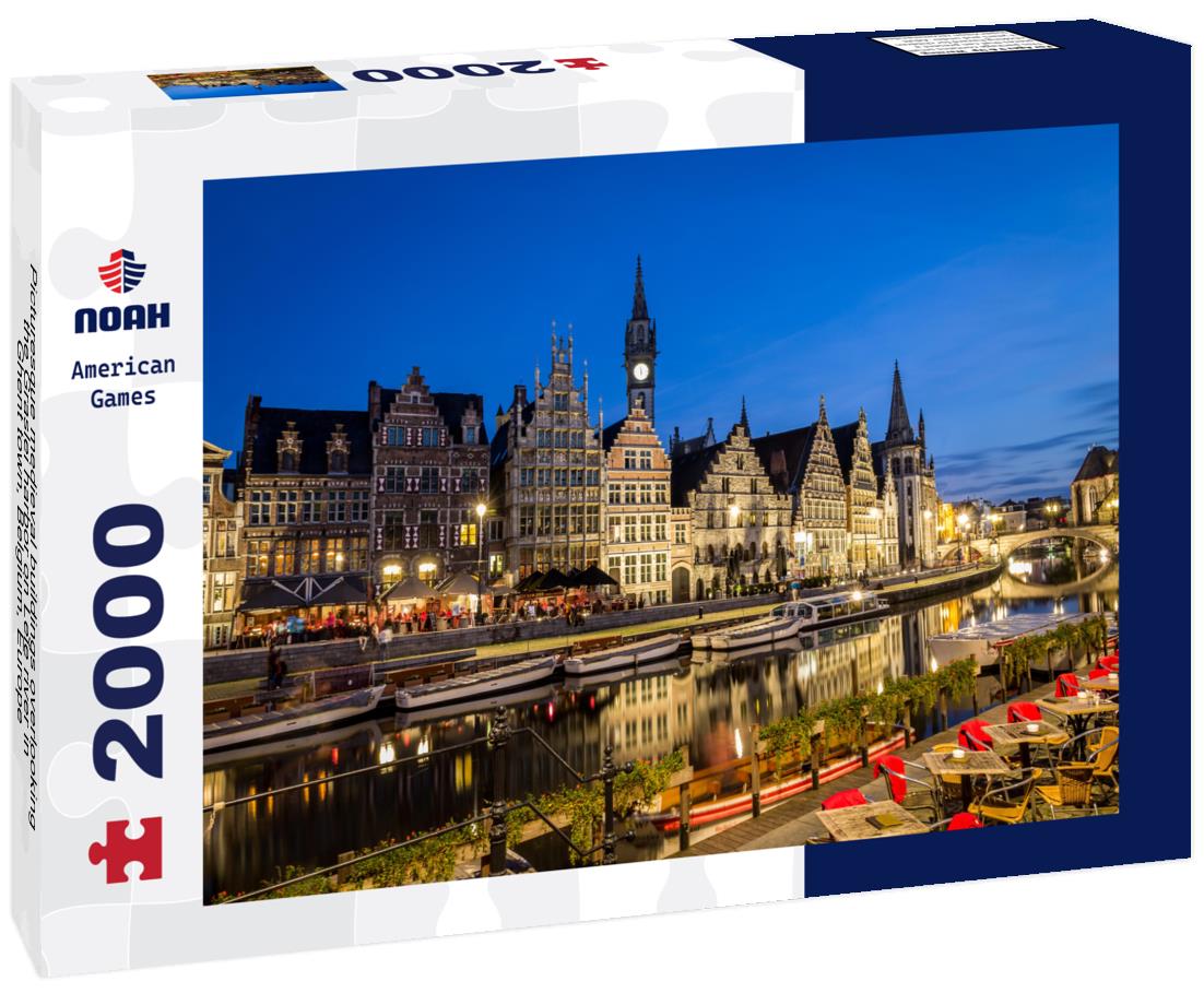 Noah Jigsaw Puzzle Picturesque medieval buildings overlooking the "Graslei harbor" on Leie river in Ghent town, Belgium, Europe 2000 pieces