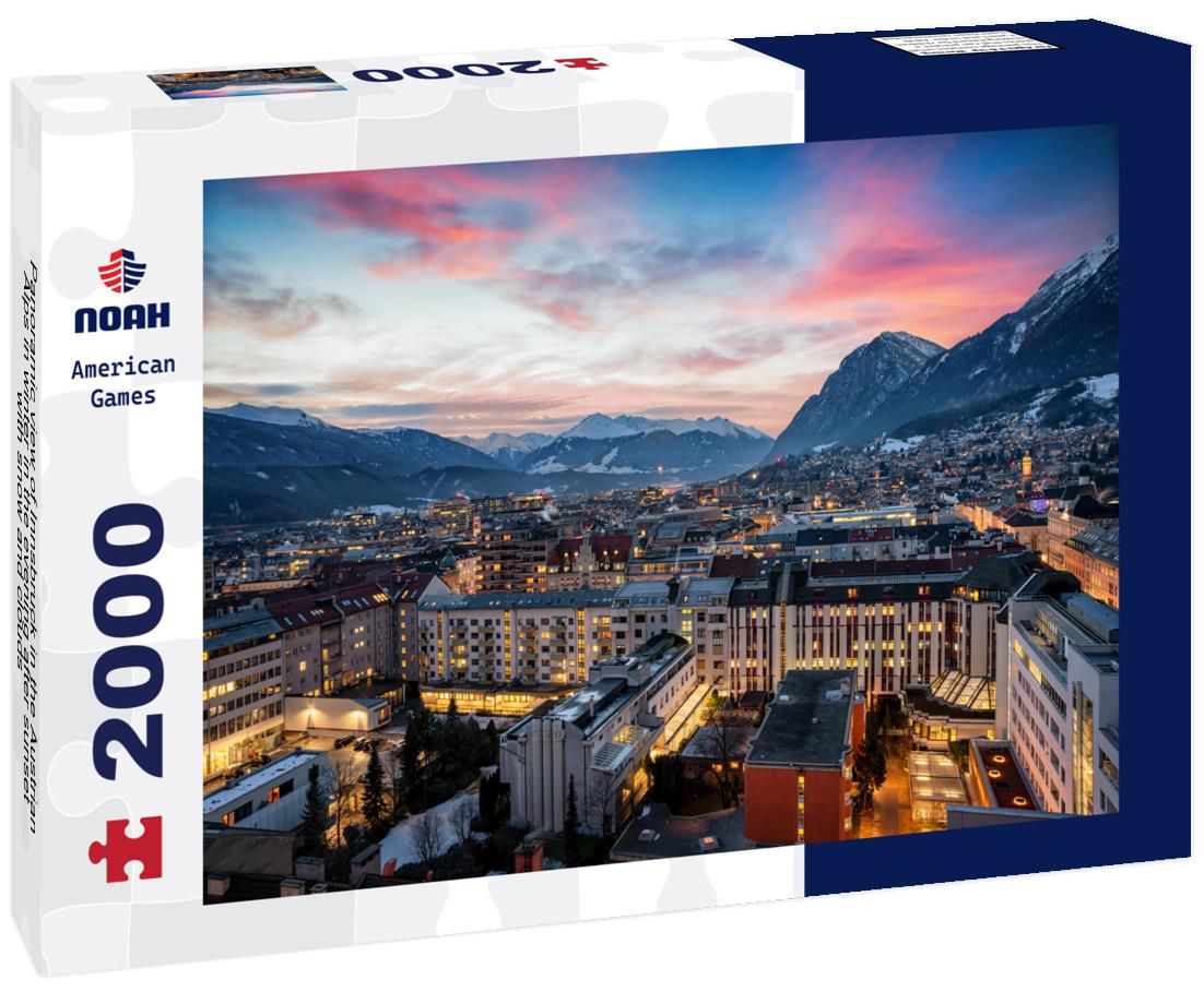 Noah Jigsaw Puzzle Panoramic view of Innsbruck in the Austrian Alps in winter in the evening after sunset with snow and clouds 2000 pieces
