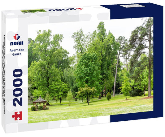Noah Jigsaw Puzzle Green park in USA during spring in Alabama southern city during sunny day with large wooden gazebo, nobody 2000 pieces
