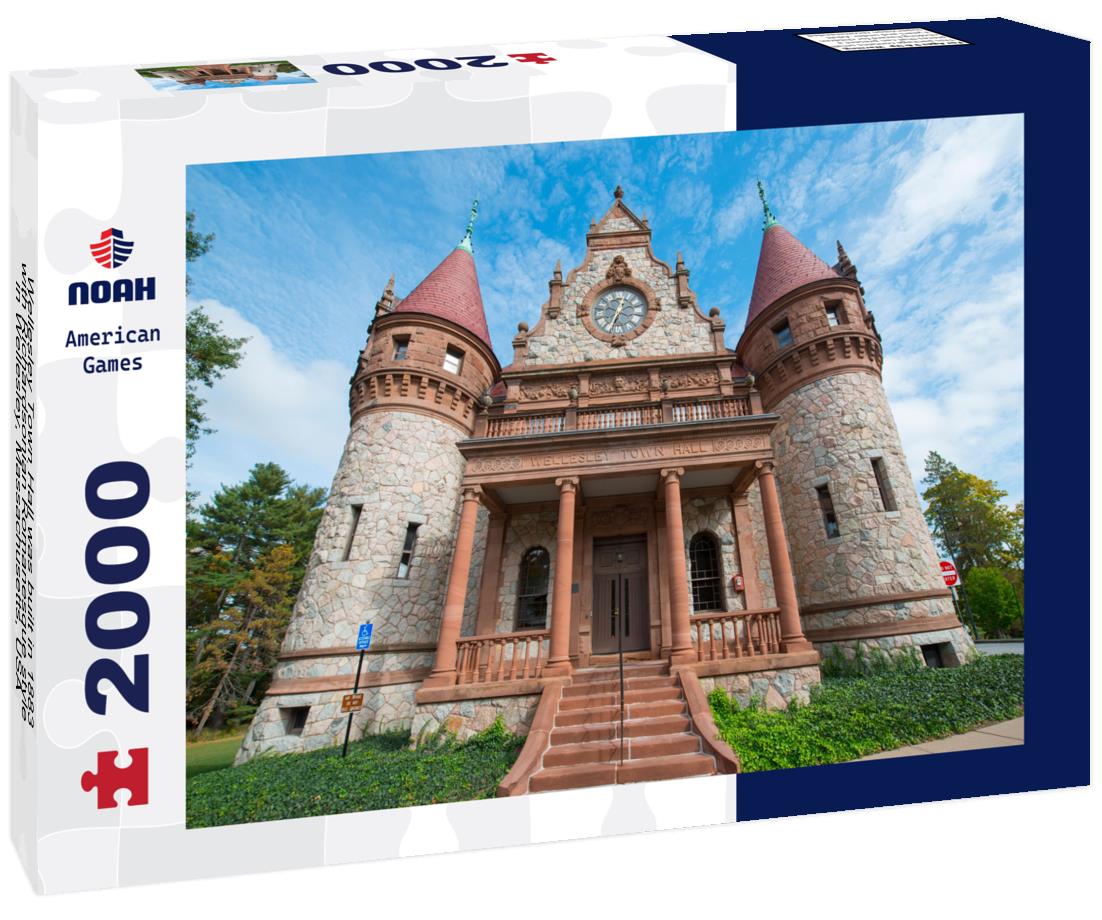 Noah Jigsaw Puzzle Wellesley Town Hall was built in 1883 with Richardsonian Romanesque style in Wellesley, Massachusetts, USA 2000 pieces