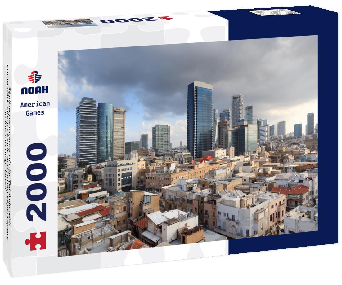 Noah Jigsaw Puzzle Skyline panorama of city Tel Aviv with some dark storm clouds and urban skyscrapers in the morning, Israel 2000 pieces