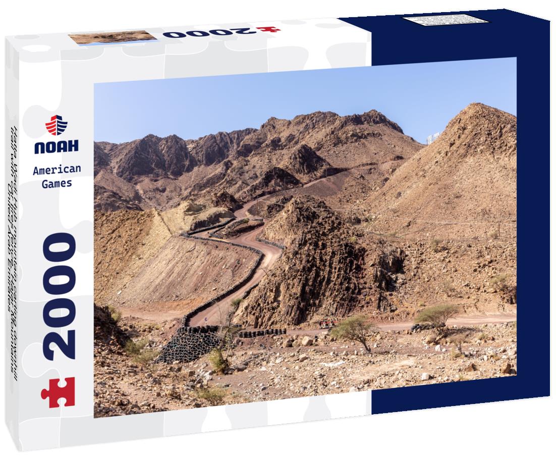 Noah Jigsaw Puzzle Hatta Wadi Hub mountain carting downhill trail with car tires fence, Hajar Mountains, United Arab Emirates 2000 pieces