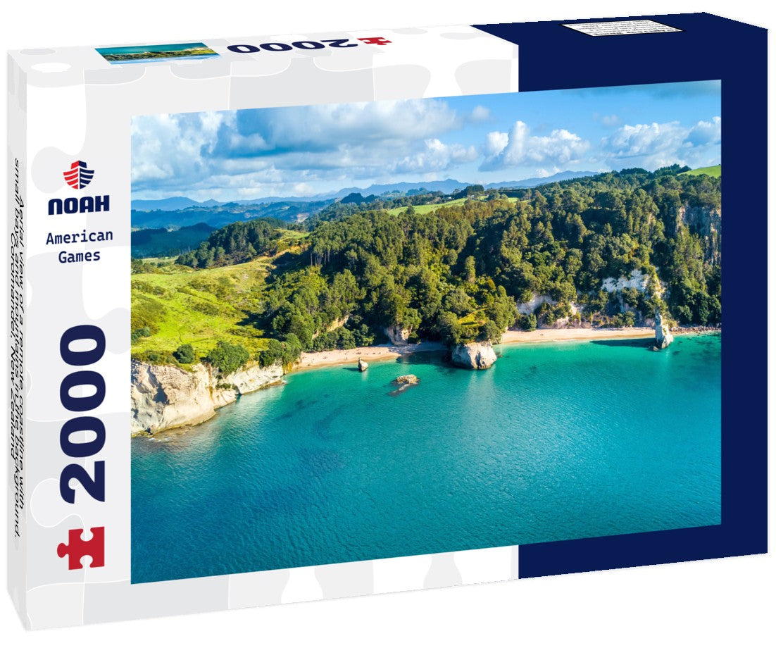 Noah Jigsaw Puzzle Aerial view of a remote coastline with small bays and mountains in the background. Coromandel, New Zealand 2000 Pieces
