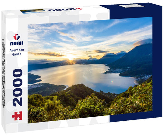 Noah Jigsaw Puzzle Sunrise at Lake Atitlan, Guatemala - magnificent panoramic view of the San Pedro, Toliman and Atitlan volcanoes 2000 Pieces